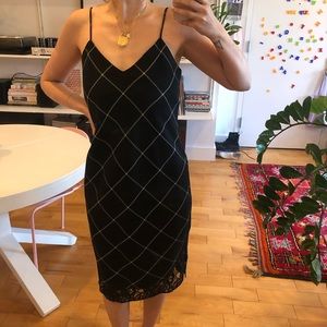 Plaid Midi 90s Slip Dress with Lace Hem